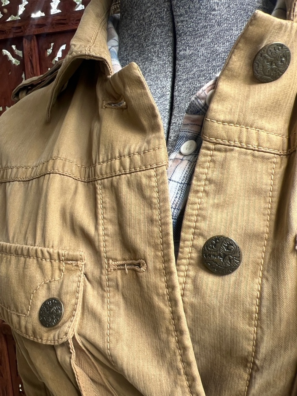 Y2K J. Crew Women's Lightweight Tan Utility Jacket with Self-Tie Belt